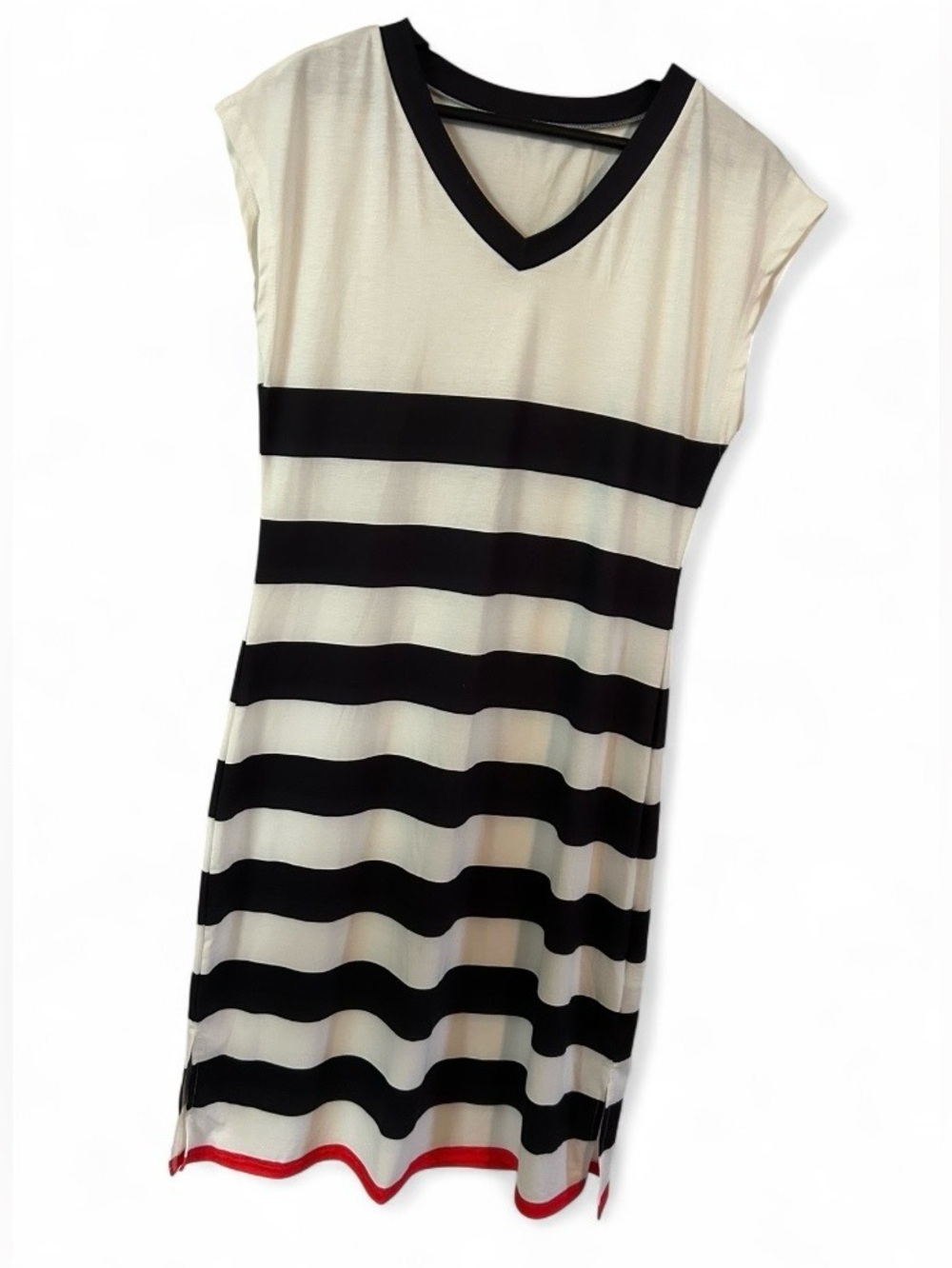 Lovesoft Boutique V Neck Black White Striped Midi Dress - NWT - Picture 3 of 6